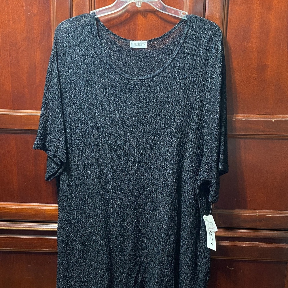 Ninety Woman Black Textured long Knit size 3XL tunic top